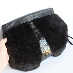 VTG Mink Fur & Snakeskin Wristlet,Satin Lined Purse/Muff HandWarmer Leather Trim